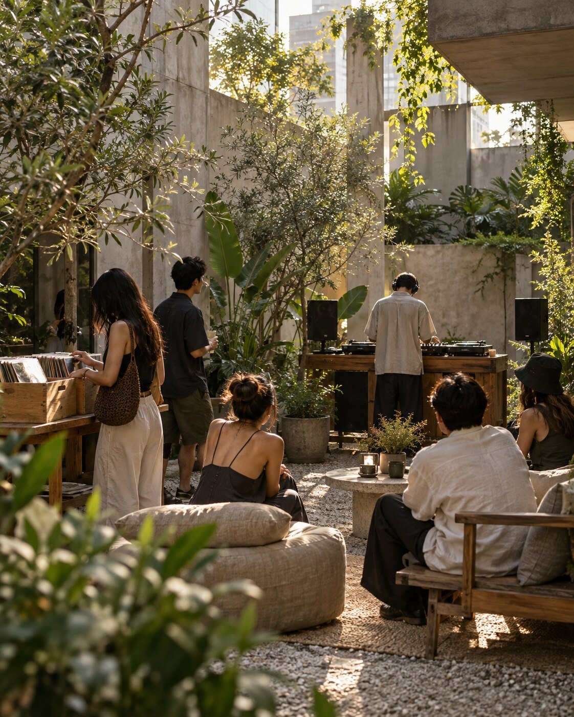 Daytime gathering with a DJ setup